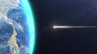 An illustration of an asteroid heading towards the Earth