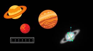 Pictures of different planets with a ruler next to them